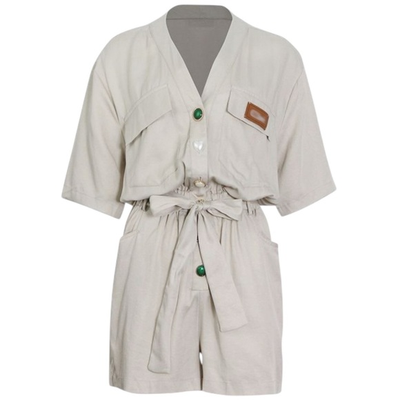 CHLOÉ Women’s Stylish Khaki Button-Up Playsuit - Picture 1 of 16